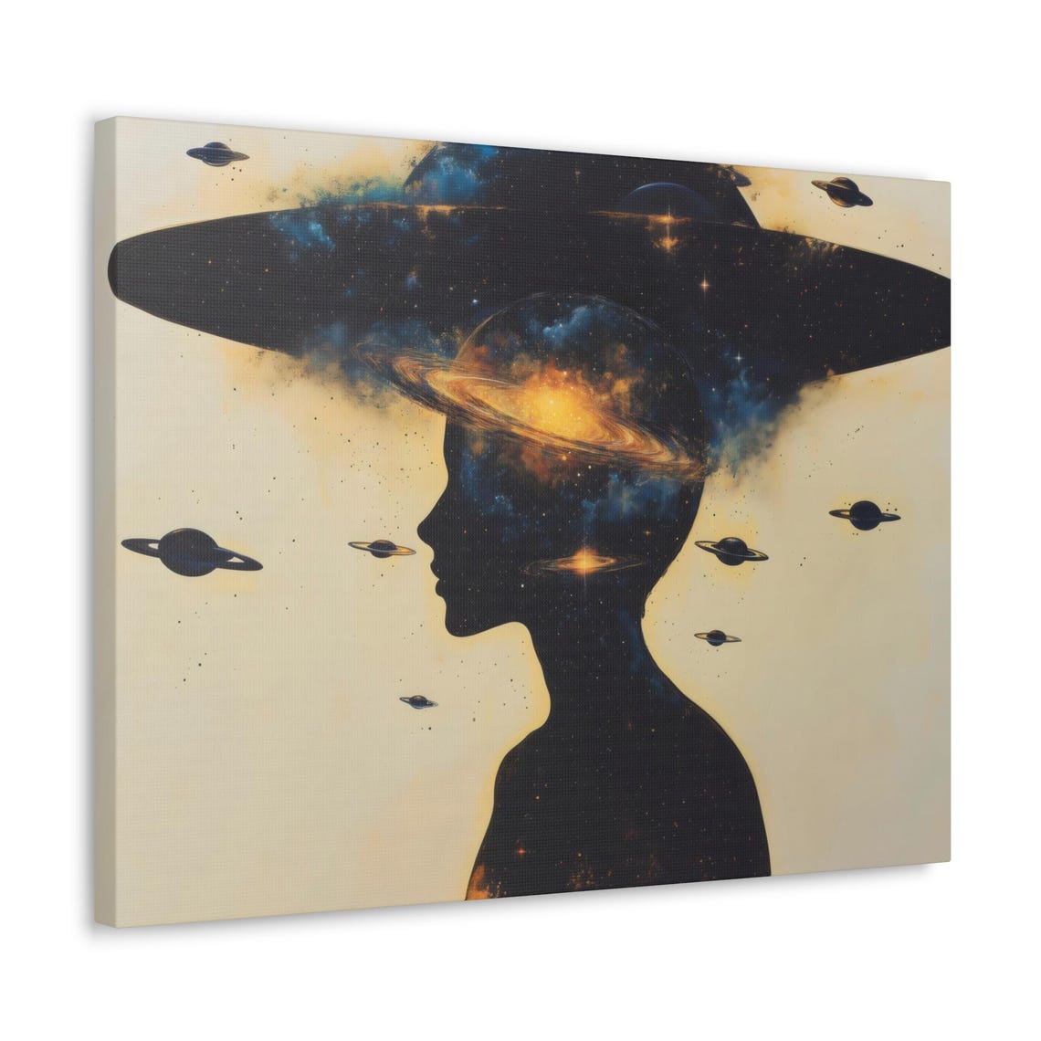 Cosmic Human Silhouette Filled With Stars Planets and UFOs Poster