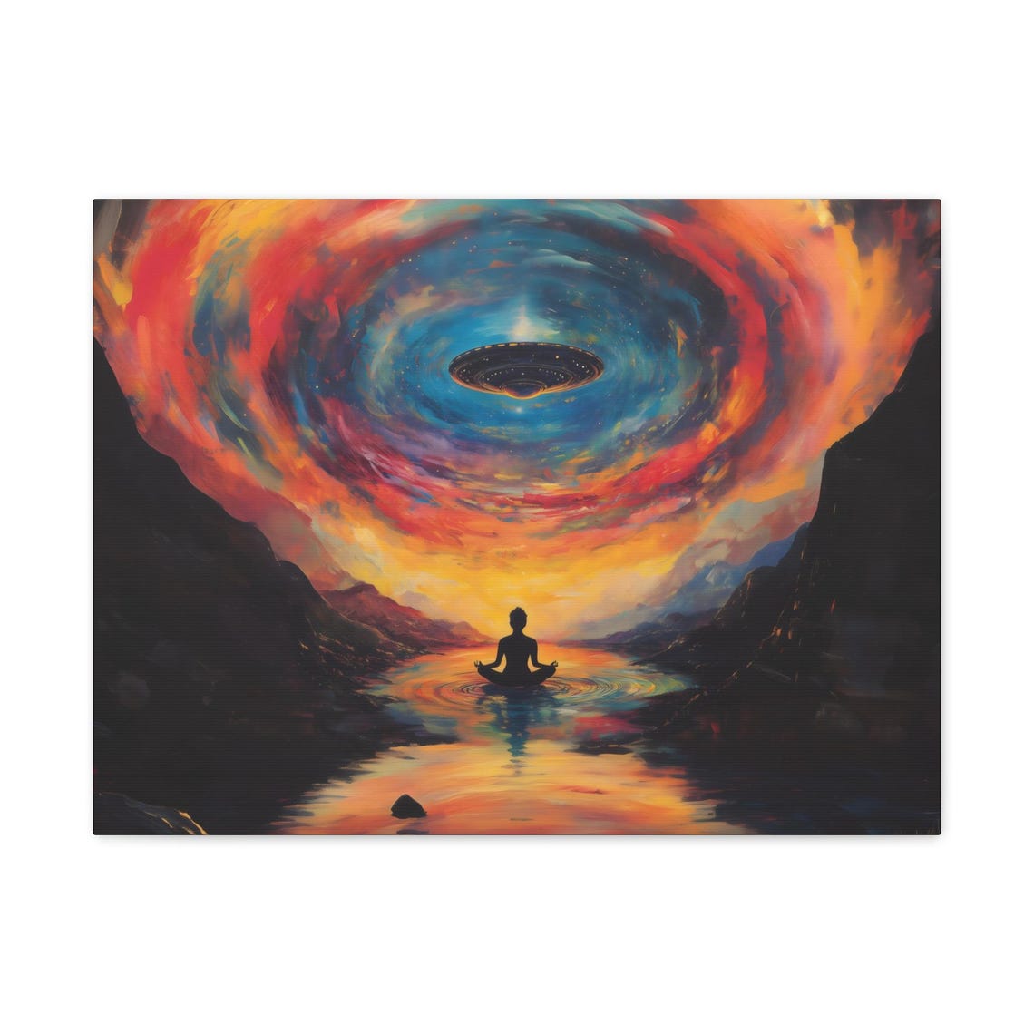 Swirling Galaxy Vortex With UFO Above Meditating Figure Print - Image 3