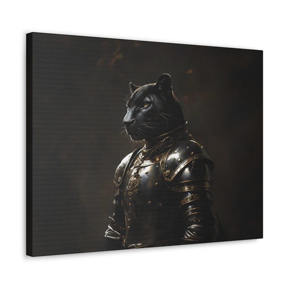 Maximalist Eclectic Medieval Panther Knight Print Bold Altered Animal Portrait Fantasy Fun Colorful Renaissance Rustic Art