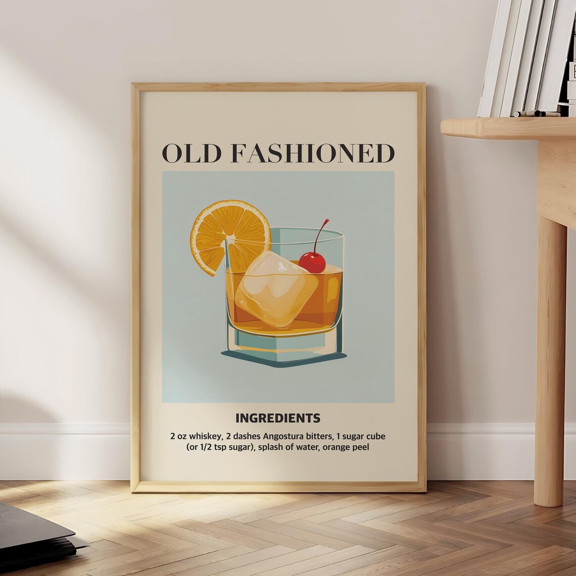 Old Fashioned Cocktail Recipe Orange Cherry Whiskey Bar Poster