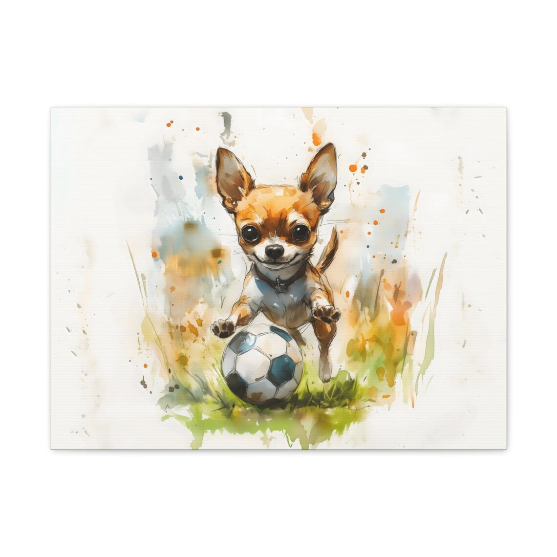 Chihuahua Playing Soccer Adorable Watercolor Puppy Dog Poster - Image 3