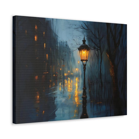Seeing The Lamplight In The Rain Print Magical Landscape Modern Painting Fantasy Nature Rustic Wall Print Airbnb Art Wall Decor