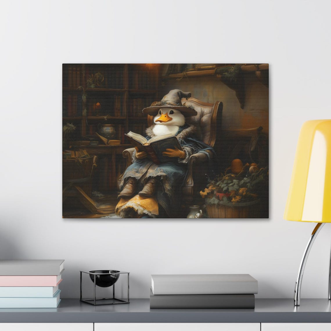 Wizard Duck Reading In A Cozy Candlelit Library Whimsical Poster - Image 2