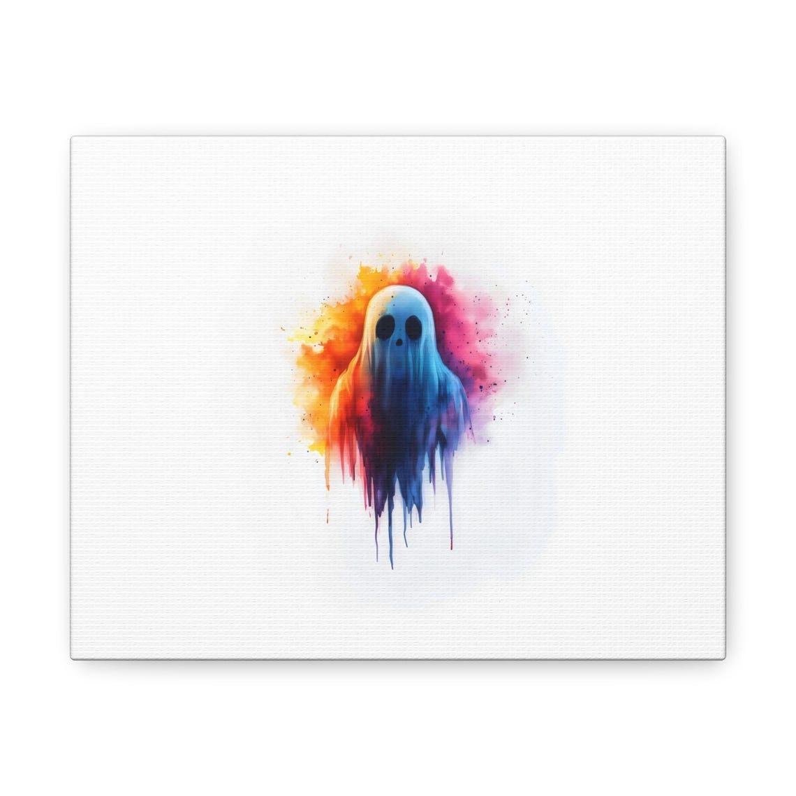 Cute Watercolor Ghost with Fiery Rainbow Drip Halloween Poster - Image 2