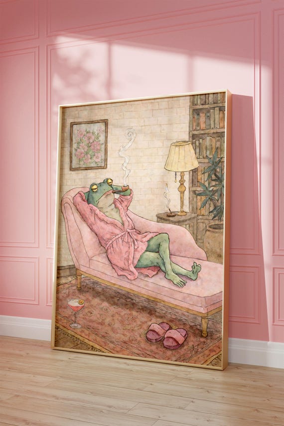 Frog Laying On The Couch Smoking Funny Wall Art Instant Download