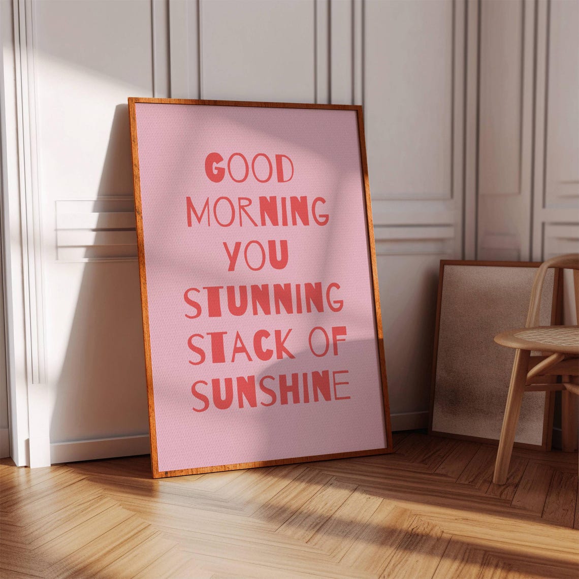 Good Morning Stunning Stack of Sunshine Pink Girly Quote Poster