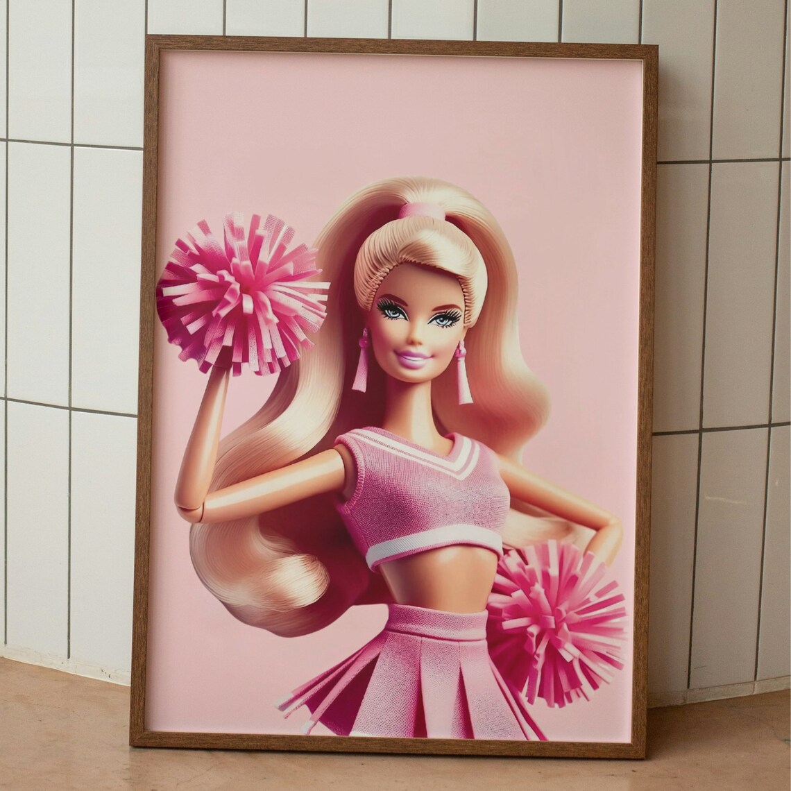 Pink Cheerleader Fashion Doll With Pom Poms Girly Room Art Poster