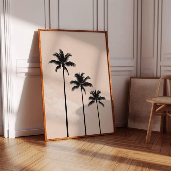 Palm Tree Wall Art Printable Neutral Beige Coastal Poster Tropical Home Decor