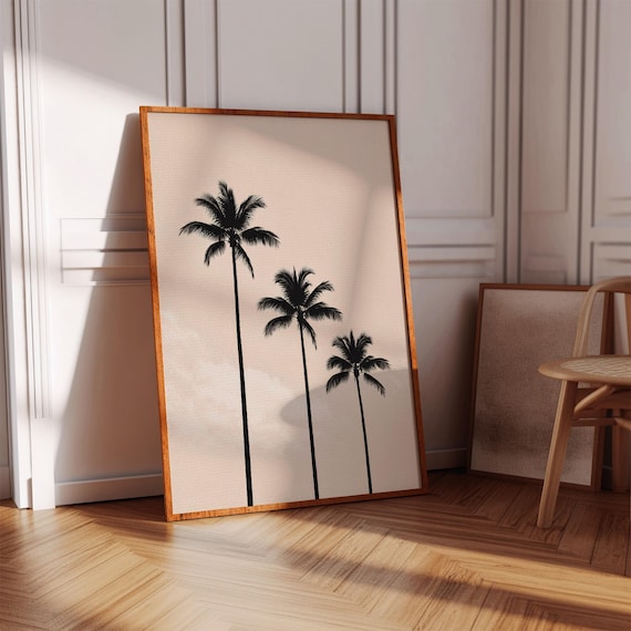 Three Tall Palm Trees Minimal Black Silhouette Style Art Poster