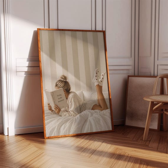 Woman Reading Print Soft Girl Cozy Decor Bookworm Gift Wall Art