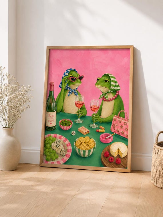 Funny Frog Wall Art Ros Print Girls Night Decor Maximalist Kitchen Poster Pink Printable