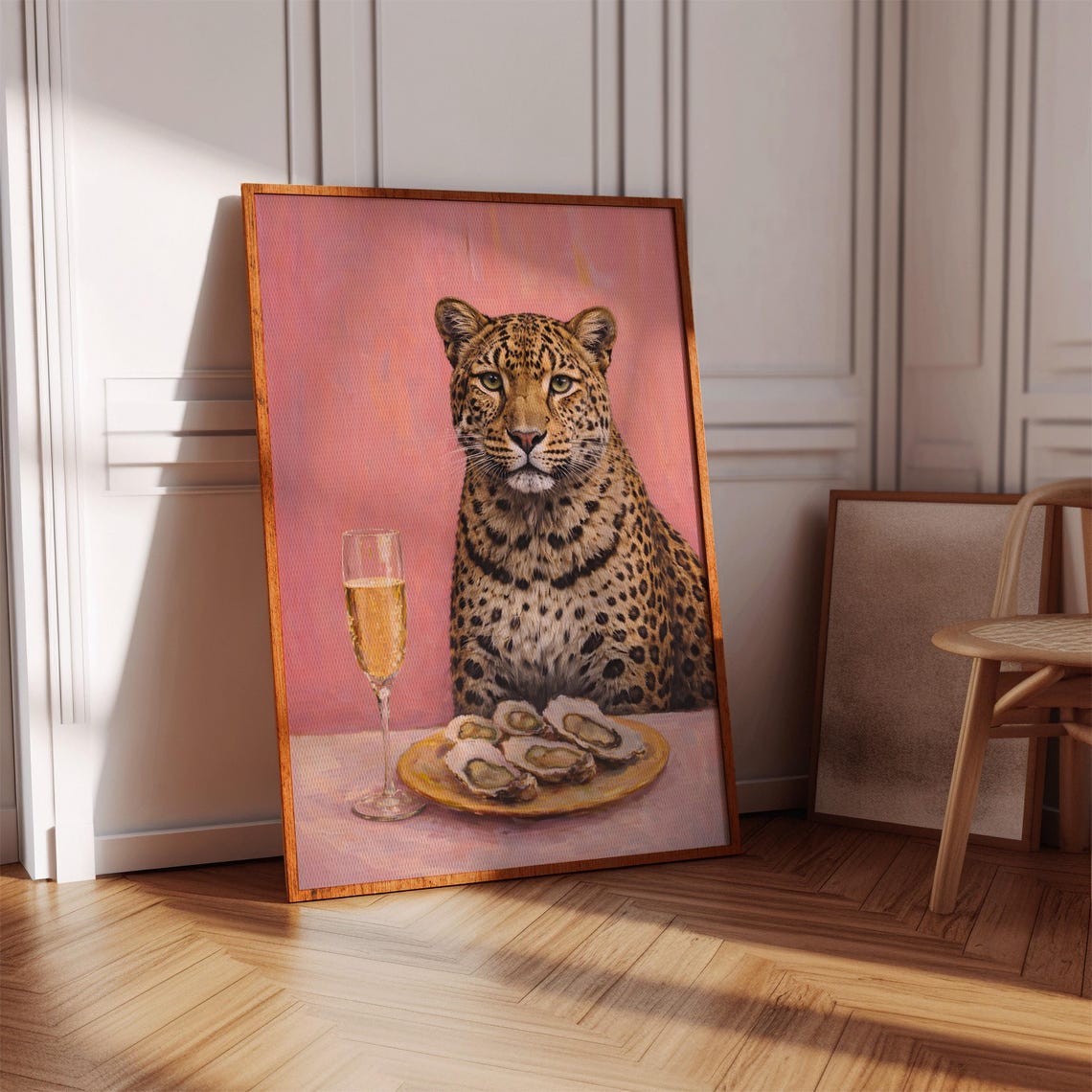Funny Leopard Wall Art Champagne And Oysters Print Pink Kitchen Decor