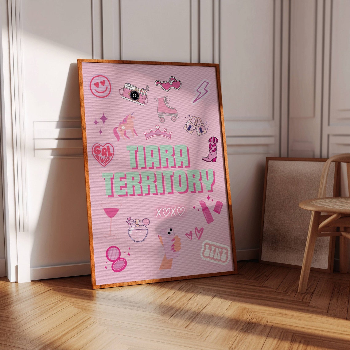 Tiara Territory Pink Sticker Collage Girly Teen Bedroom Wall Art