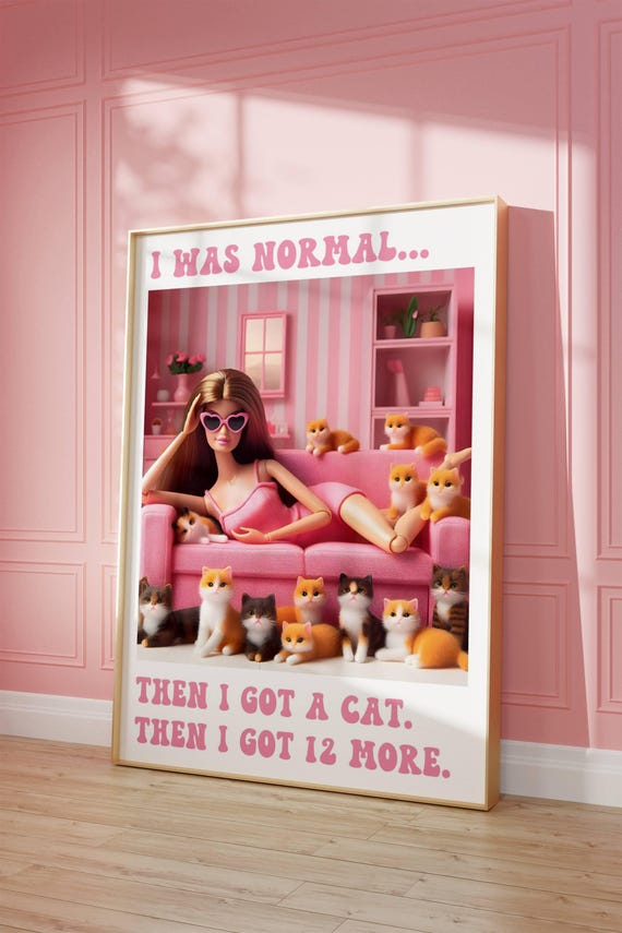 Girly Cat Lady Poster Retro Doll Wall Art Digital Download
