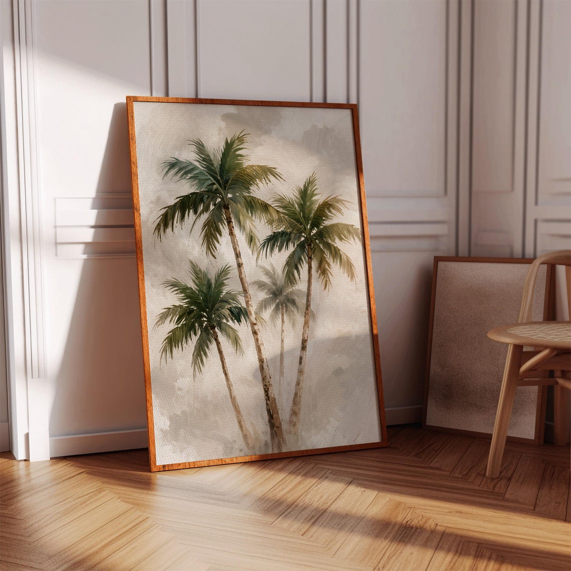 Neutral Palm Trees Watercolor Tropical Coastal Boho Botanical Poster