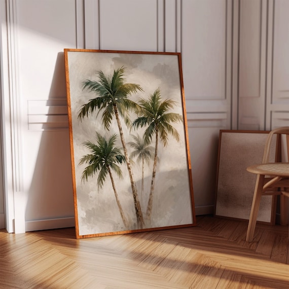 Neutral Palm Trees Watercolor Tropical Coastal Boho Botanical Poster