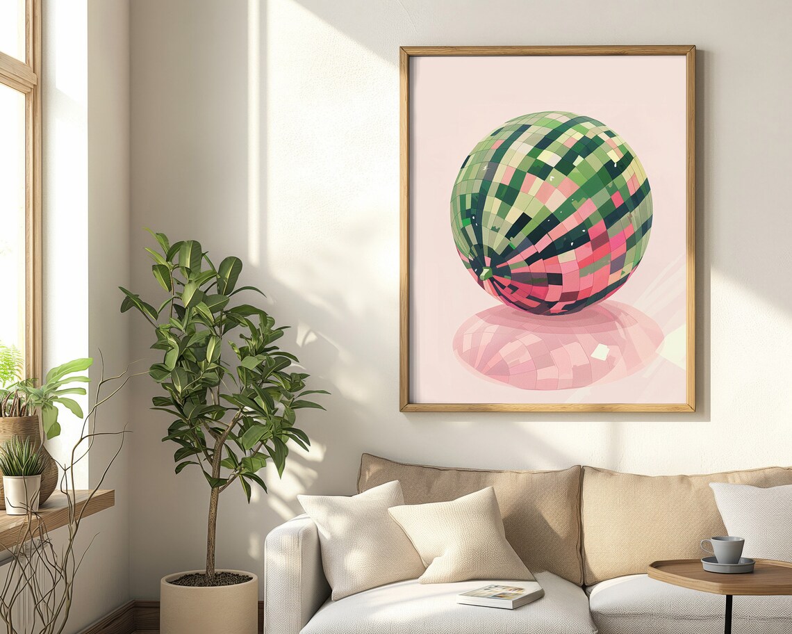 Disco Watermelon Print Disco Watermelon Poster Trendy Disco Ball Wall Art Kitchen Wall Art Dining Room Prints Wall Art - Image 4