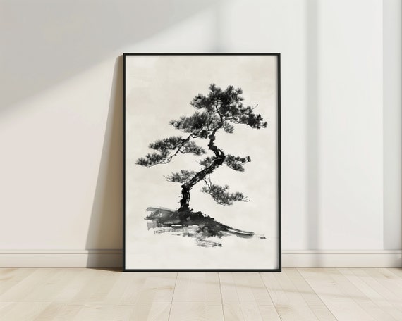 Pine Tree Print Chinese Art Print Chinese Ink And Wash Painting Chinese Black And White Painting Minimalist Wall Art Home Dcor