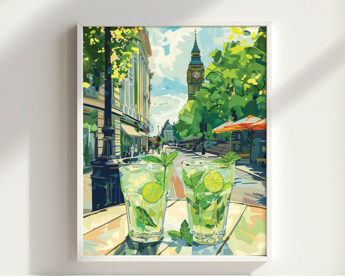 Mojito in London Big Ben Street Cafe Summer Citrus Cocktail Poster - Image 3