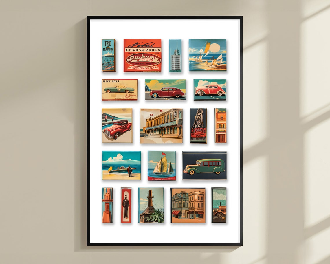 Vintage Matchbox Labels Classic Cars Retro Travel Collage Poster - Image 3