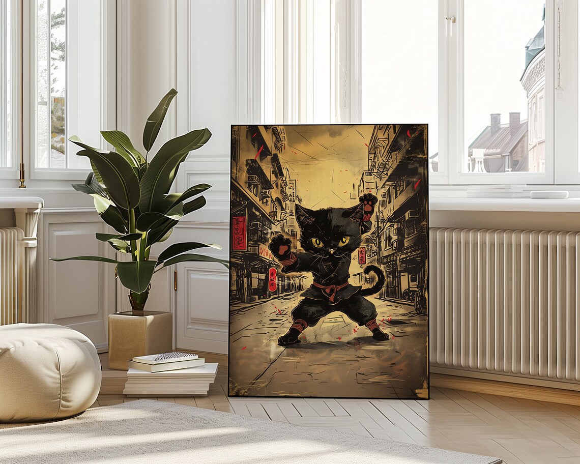 Ninja Black Cat Martial Arts Vintage Street Anime Warrior Feline Poster - Image 4