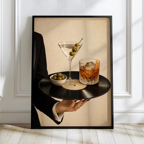 Vinyl Cocktail Tray Poster, Speakeasy Bar Art