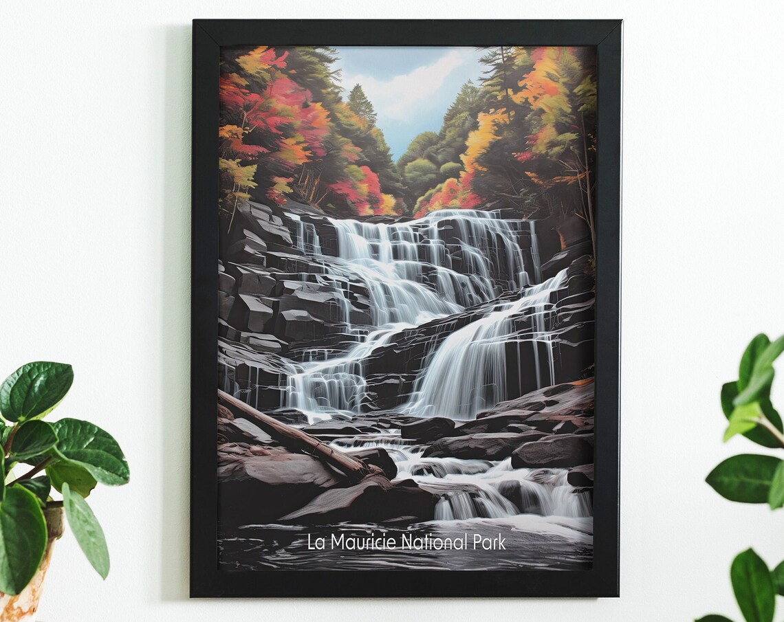 La Mauricie National Park Waterfall Autumn Forest Travel Poster