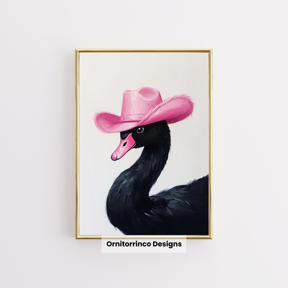 Black Swan Pink Cowboy Hat Western Style Whimsical Art Print Poster - Image 3