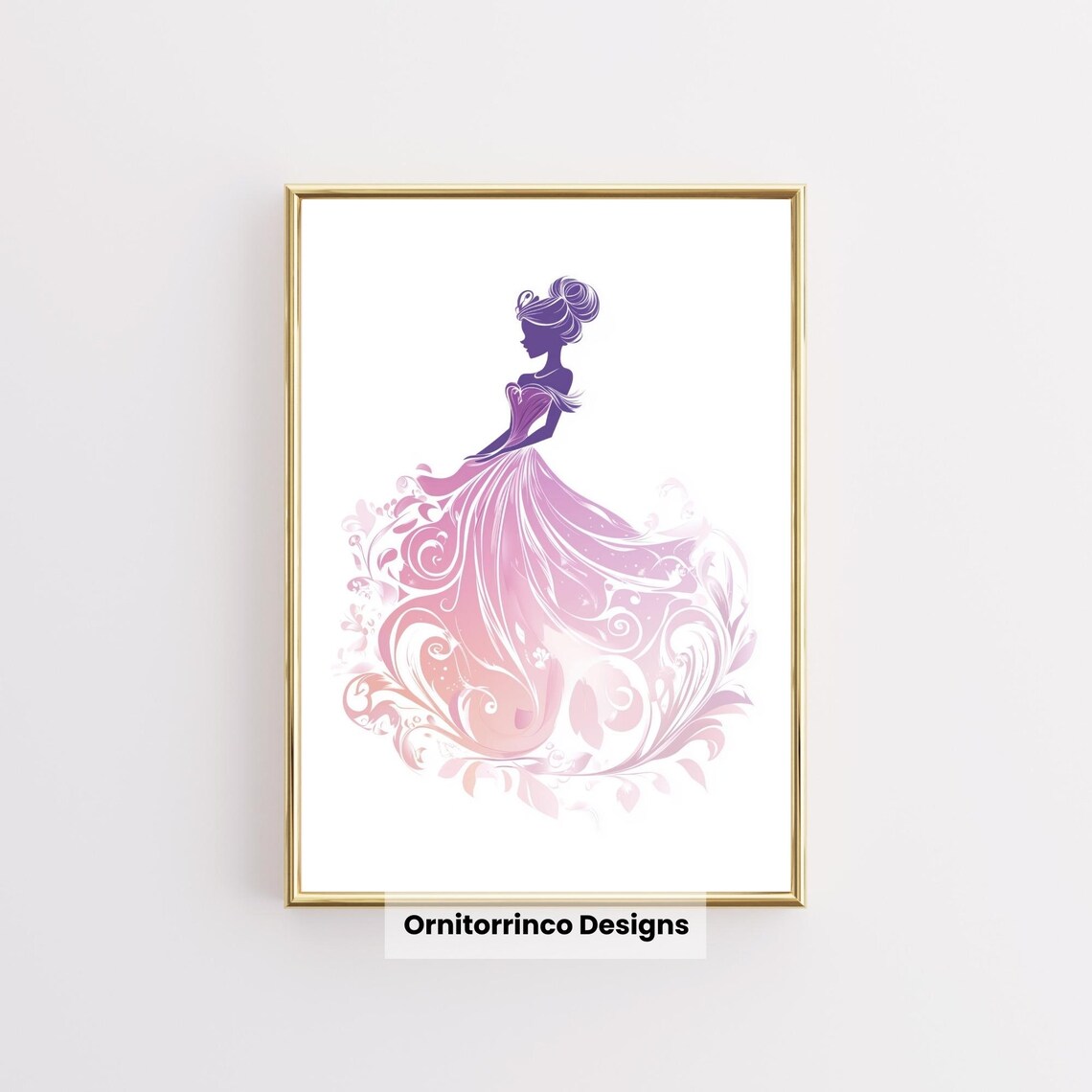 Purple Pink Ombre Princess Gown Silhouette Swirling Fairy Dress Poster