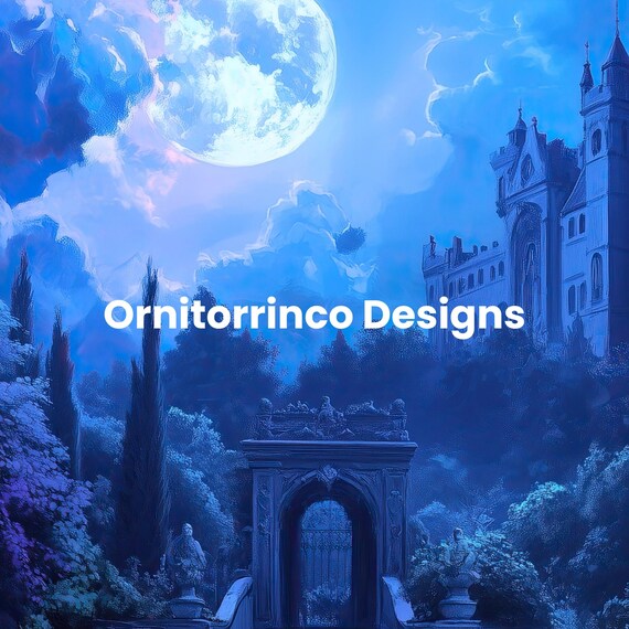 Gothic Castle Full Moon Blue Night Spooky Halloween Wall Art Print