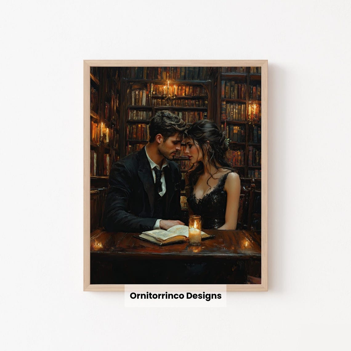 Romantic Couple Dark Academia Wall Art Moody Aesthetic Print Vintage Style Home Decor For Book Lovers W86 - Image 2