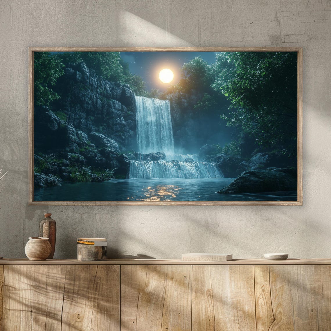 Waterfall Tv Art 4k Nature Landscape Tv Art Moonlight Tv Art Waterfall Tv Backdrop Peaceful Tv Art Tv366 - Image 2