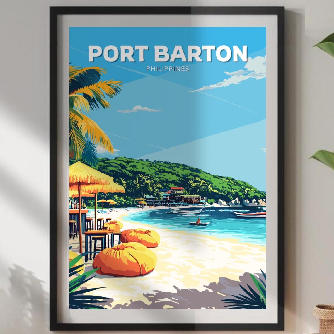 Port Barton Philippines Beach Bars Boats Tropical Cove Travel Poster