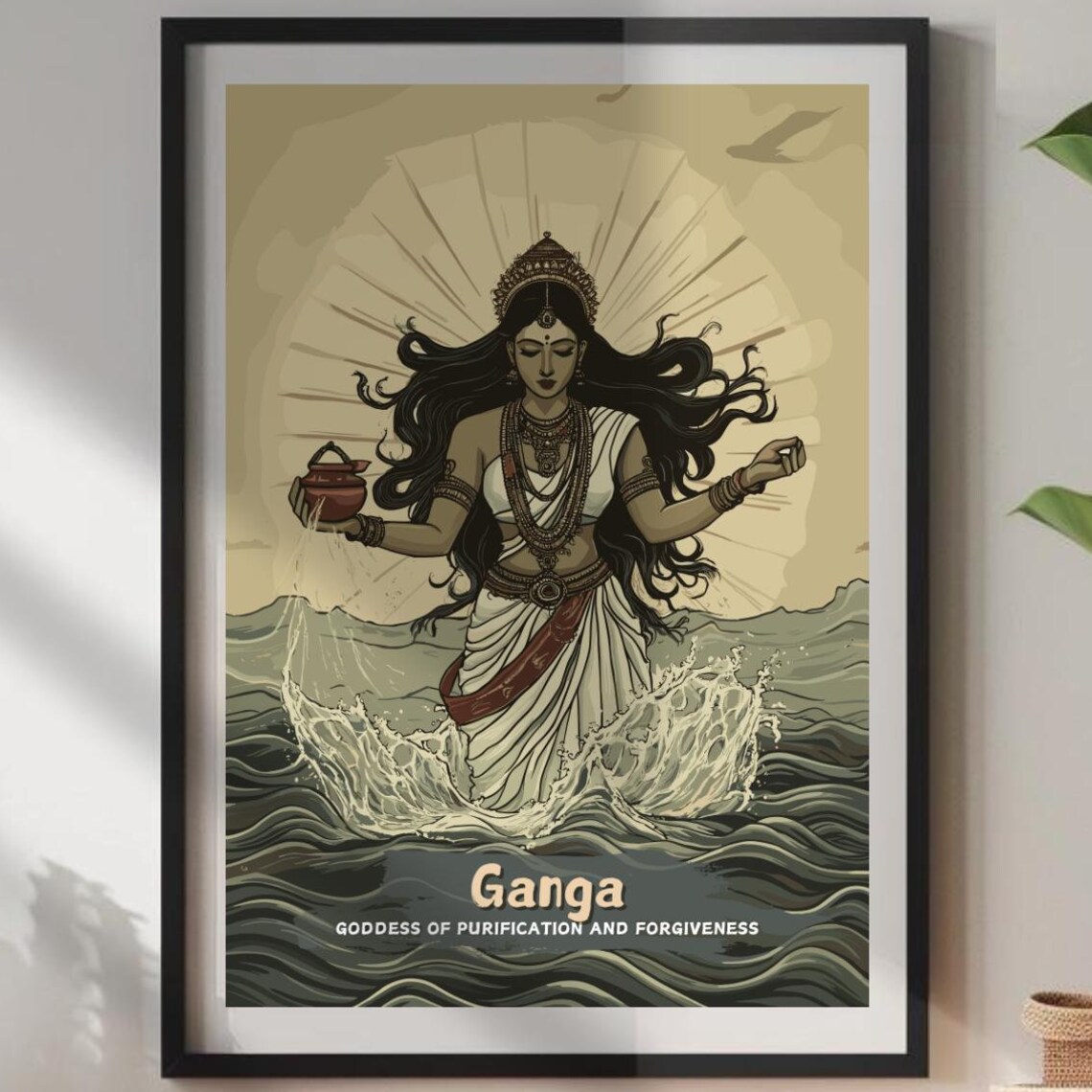 Ganga Hindu Goddess of Purification River Waves Sacred Art Poster