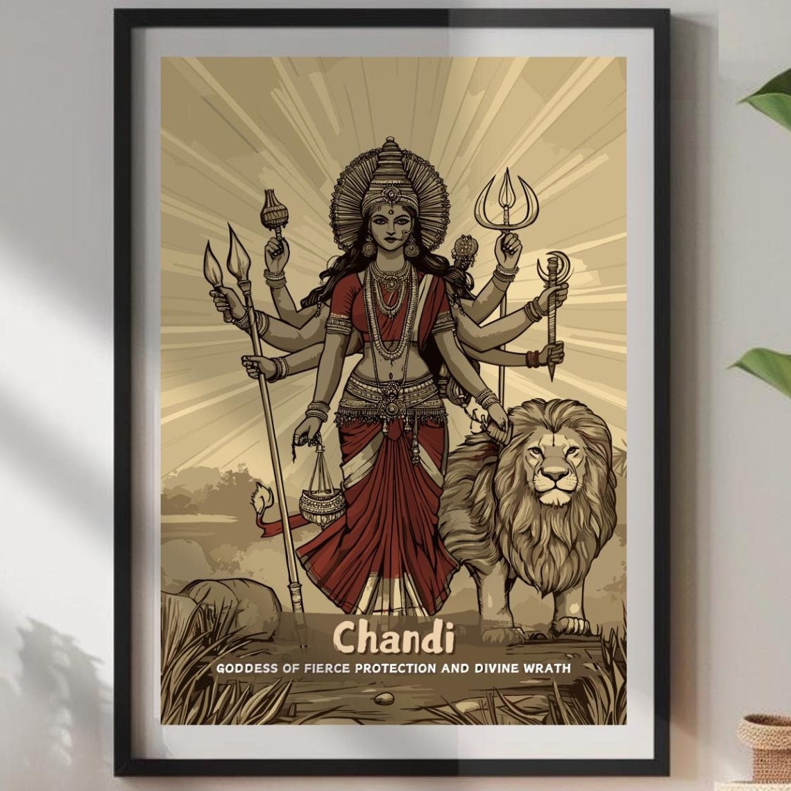 Chandi Hindu Goddess of Fierce Protection Lion Warrior Poster