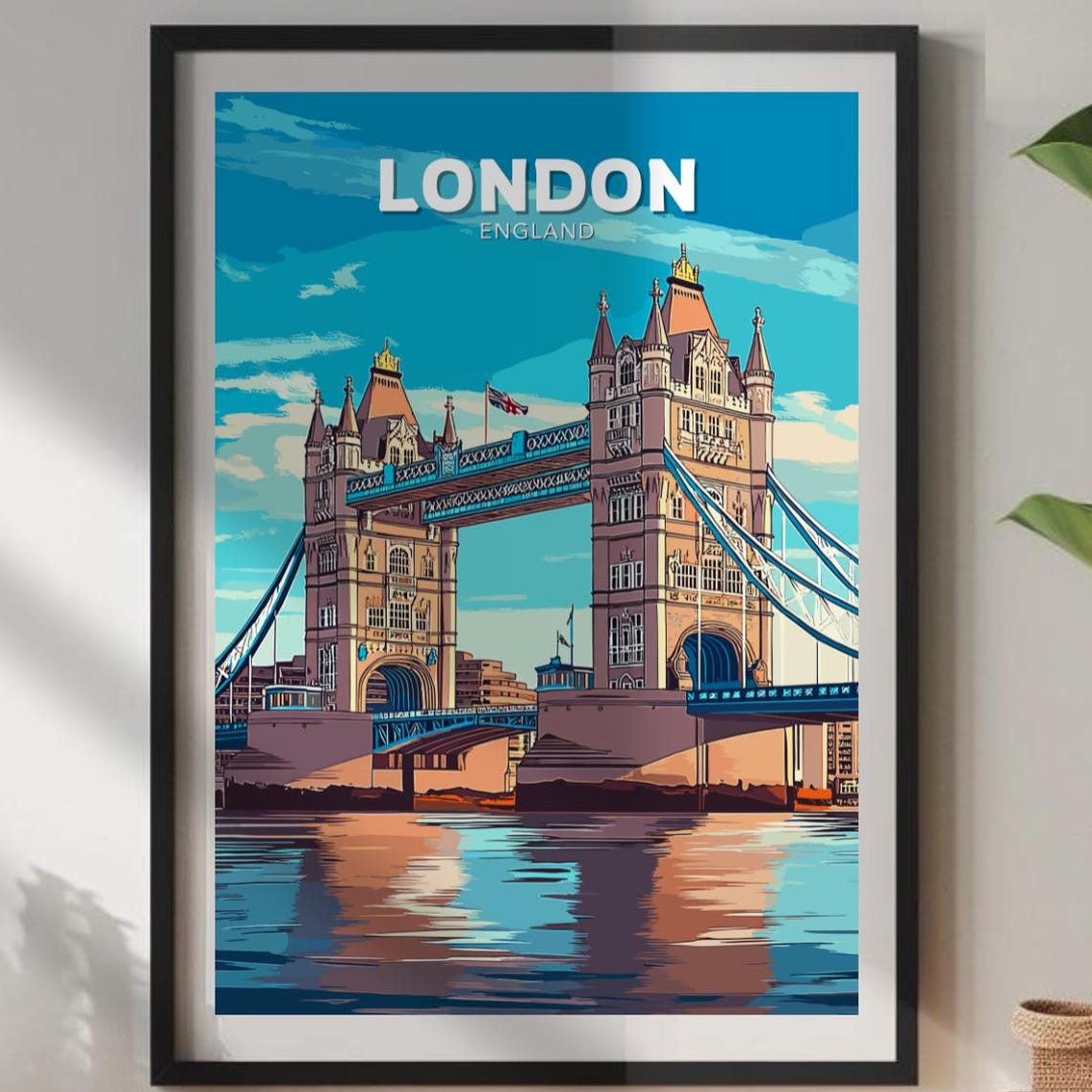 London England Tower Bridge Thames River Sunset Travel Poster