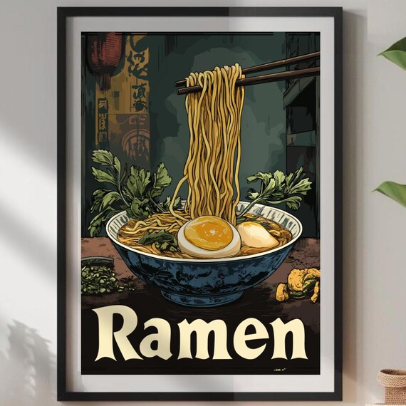 Japanese Ramen Bowl Chopsticks Noodles Egg Bold Food Art Poster