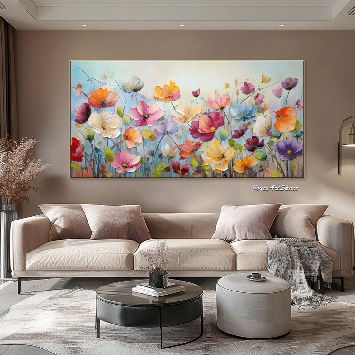 Colorful Spring Cosmos Flowers Pastel Blooms 3D Impasto Wall Art - Image 2