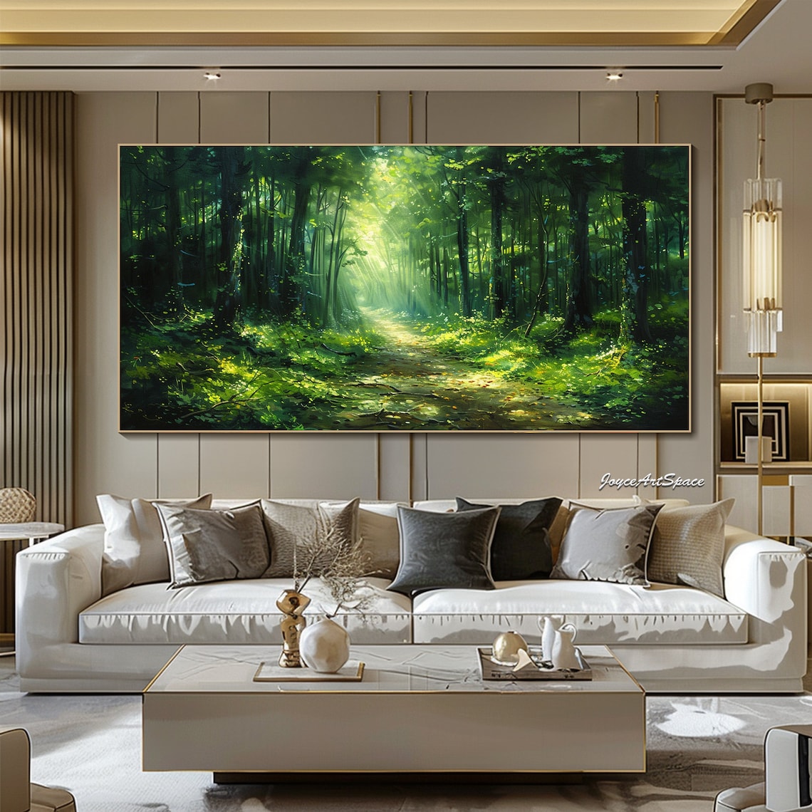 Green Forest Oil Painting, Textured Wall Art Print - Image 3