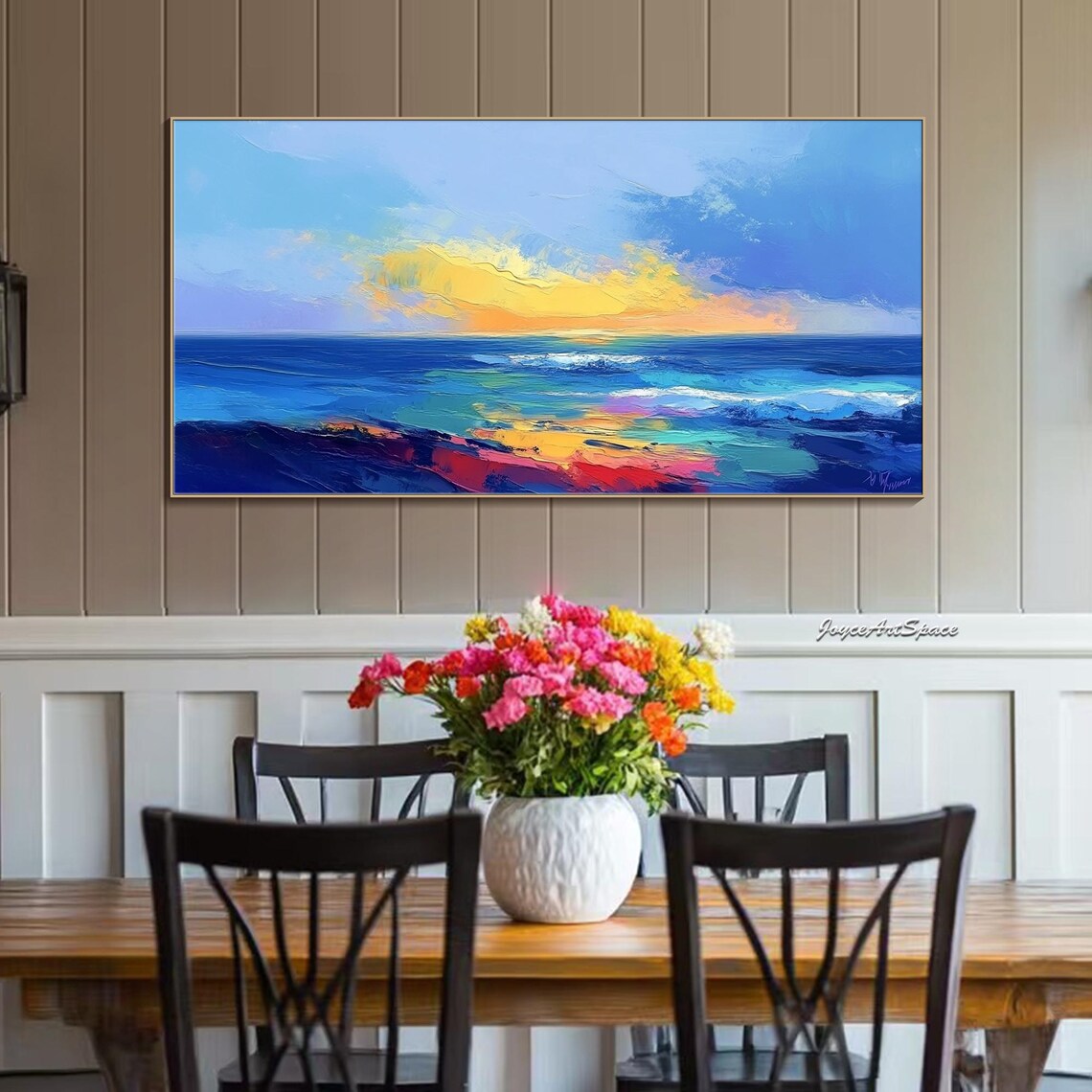 Colorful Ocean Sunset Abstract Oil Painting Vibrant Sea Sky Coastal Wall Art - Image 3