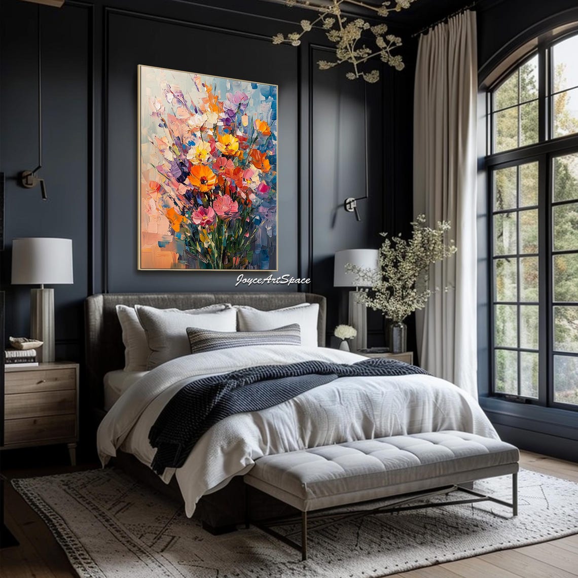 Vibrant Wildflower Bouquet Colorful Blooms 3D Impasto Wall Art - Image 5