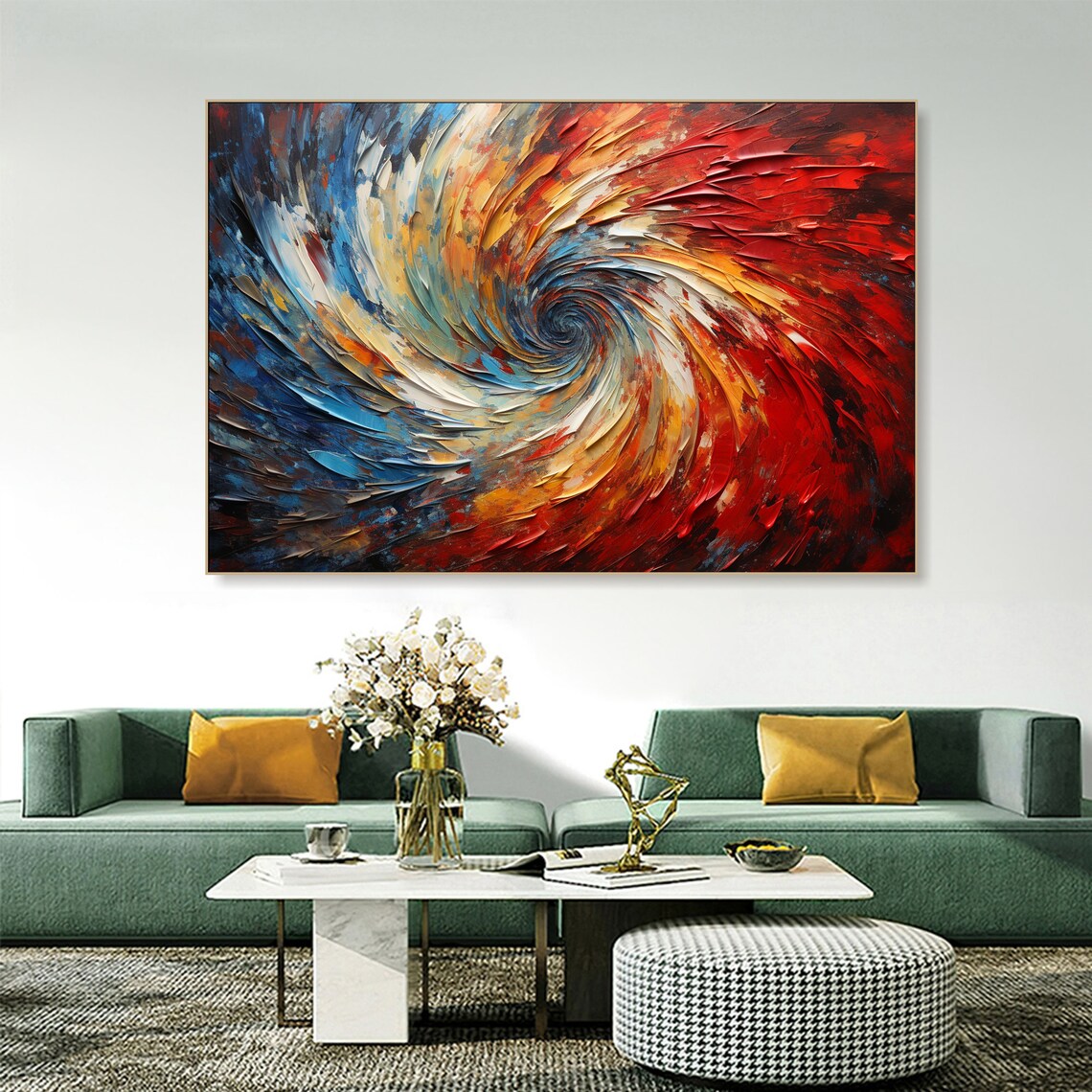 Fiery Red Blue Gold Swirl Textured 3D Abstract Oil Painting Poster - Image 3