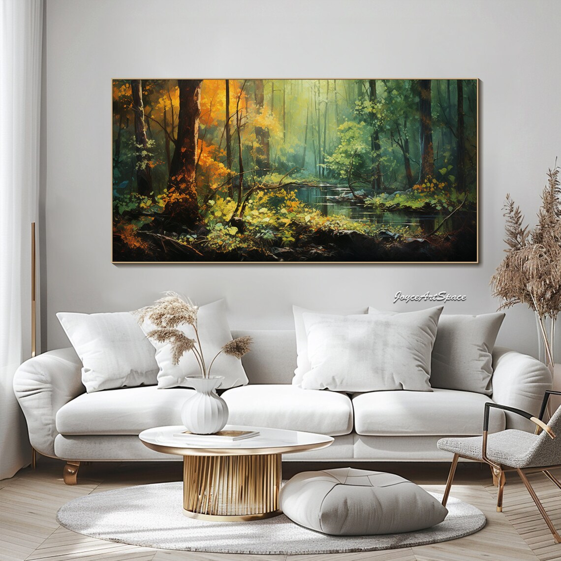3D Textured Forest Oil Painting, Abstract Green Tree Art Print - Image 3