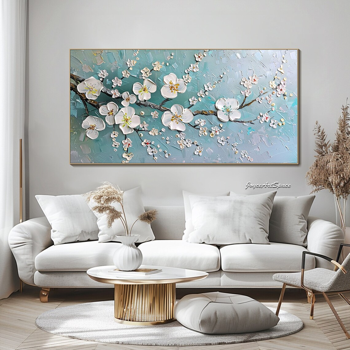 White Blossom Branch Textured 3D Floral Oil Painting Spring Poster - Image 2