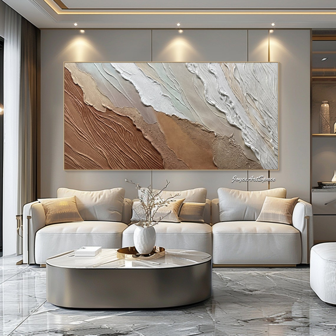 Earth Tone Sand Dune Wave Textured 3D Neutral Abstract Art Poster - Image 2