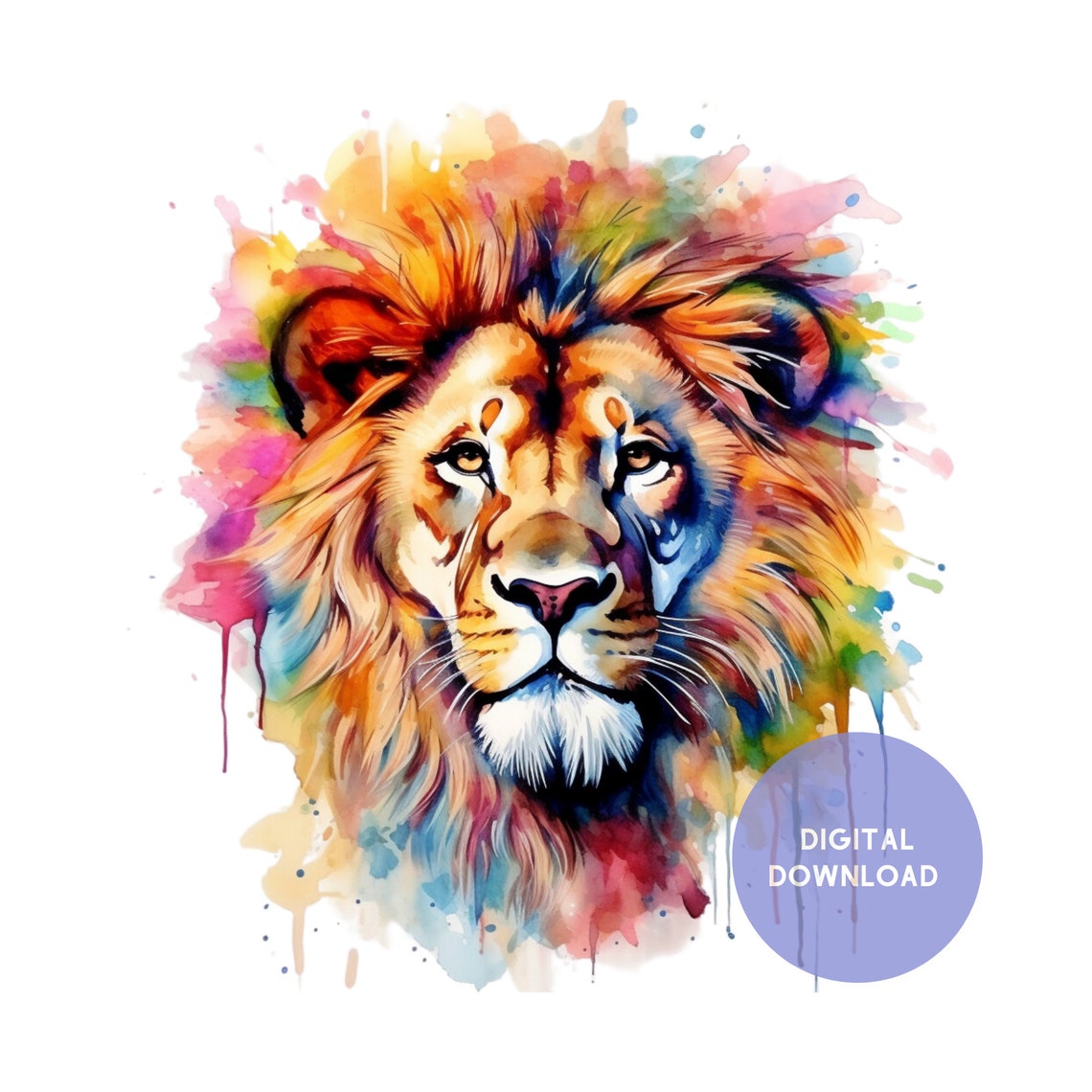 Lion Alcohol Ink Watercolor Art Print, Wildlife