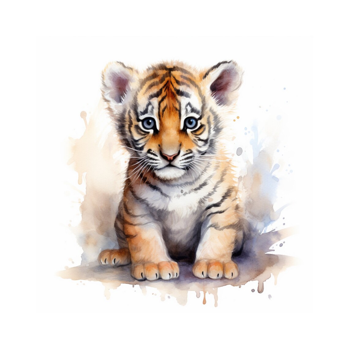 Baby Tiger Cub Watercolor Cute Safari Animal Nursery Art Print