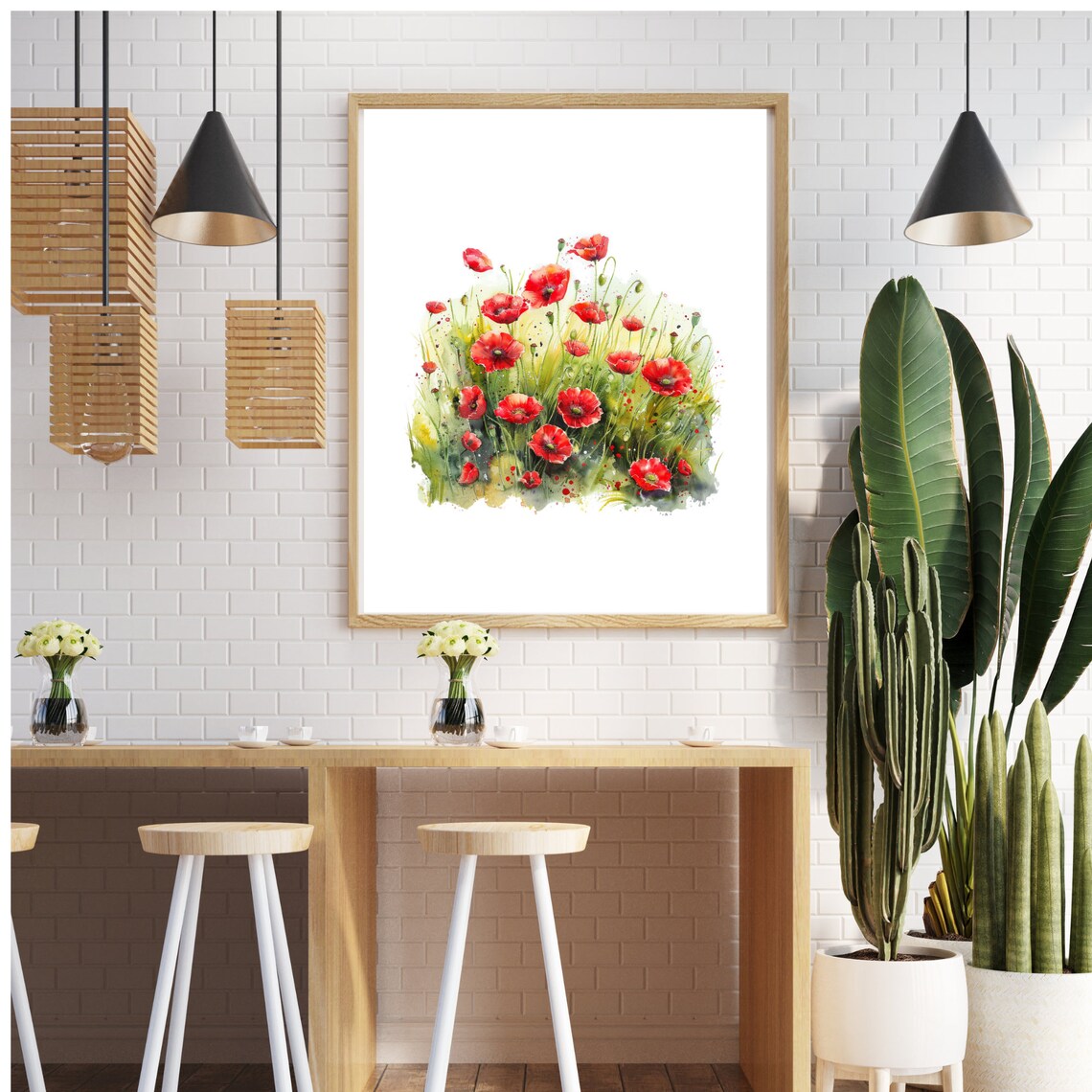 Poppies Watercolor Painting, Floral Landscape Print - Image 2
