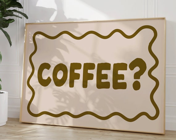 Coffee Print Retro Boho Brown Kitchen Quirky Unique Decor Neutral Wall Art Poster Caffeine Lover