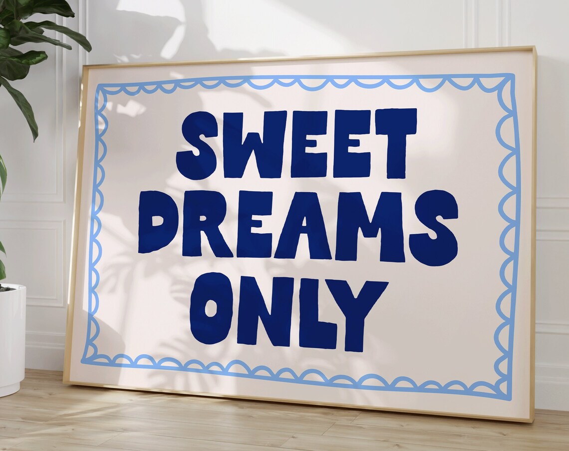 Sweet Dreams Only Navy Blue Bubble Letters Kids Bedroom Poster